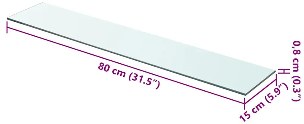 80x15 cm átlátszó panel üvegpolc
