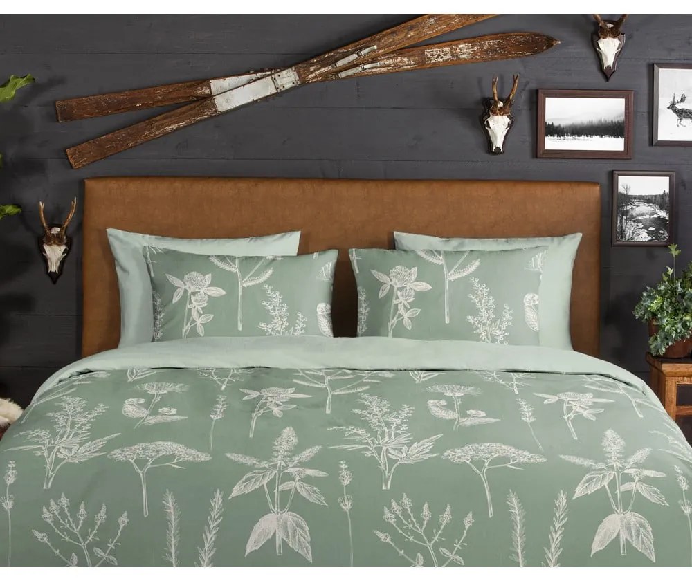 Zöld kétszemélyes hosszabbított flanel ágyneműhuzat 200x220 cm Herbs – Good Morning