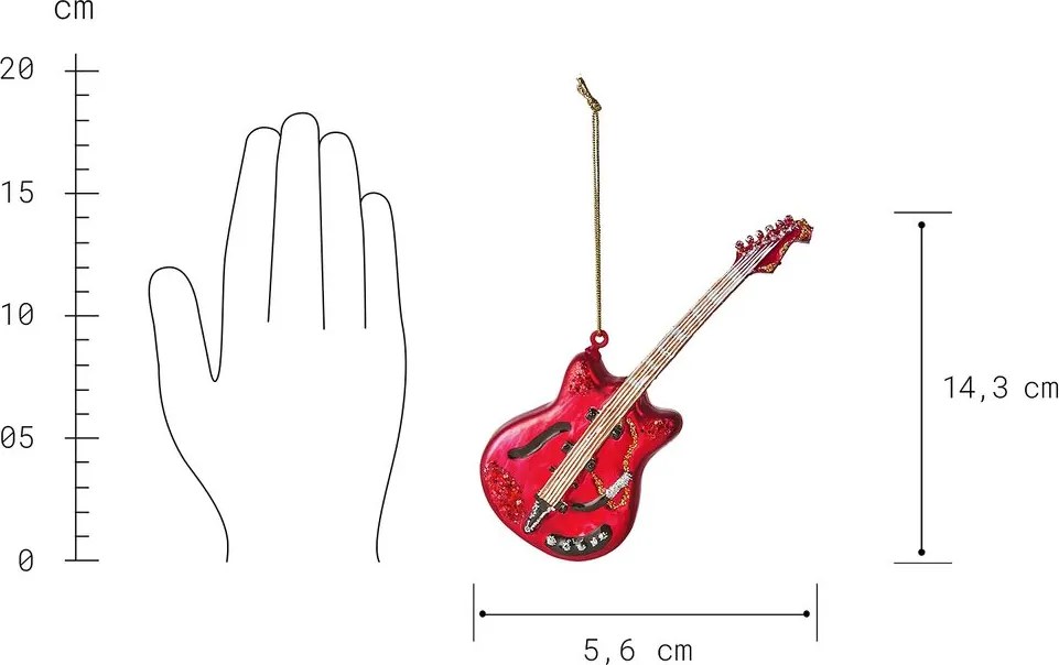 HANG ON üveg karácsonyfadísz piros elektromos gitár