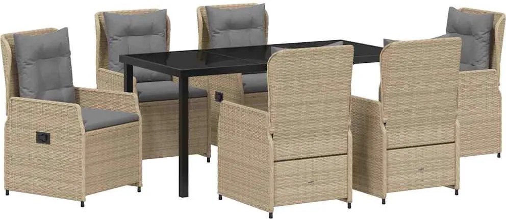 vidaXL Kert étkező szett 7 pcs Beige és Világosszürke polirattan