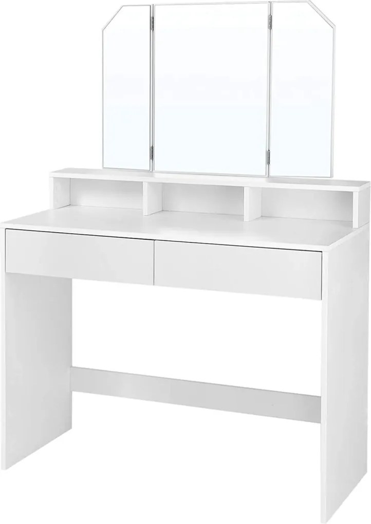 Fésülködőasztal, sminkasztal tükörrel fiókokkal, fehér 100x40x142cm