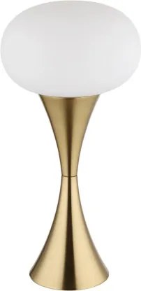 Globo 21027M Asztali lámpa, fém sárgaréz színű matt, fehér üveg, kábel PVC fekete, billenőkapcsoló a kábelen, ø: 180mm, M: 369mm, kábel hossza 1500mm, 1x E14 25W 230V izzó nélkül