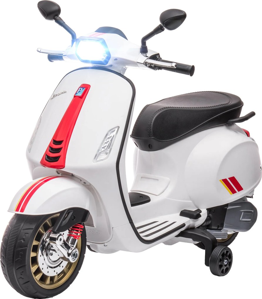 AIYAPLAY Elektromos Motorkerékpár Gyerekeknek 3 Év Felett, Vespa Licencelt 6V Akkumulátoros Motorkerékpár USB MP3 LED Fény FM Rádióval, Max. Sebesség: