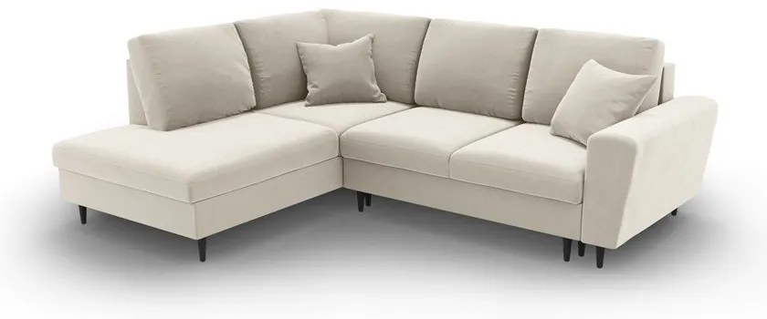 Bézs bársony kinyitható tárolóhelyes sarokkanapé (bal oldali-L alakú) Kyoto – Cosmopolitan Design