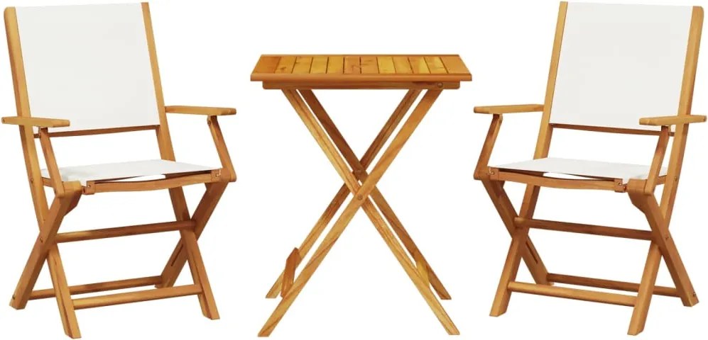 vidaXL 3 részes krémfehér szövet és tömör fa bisztrószett