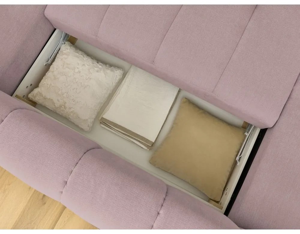 Rózsaszín kinyitható-tárolóhelyes sarokkanapé (jobb oldali-U alakú) Fuji – Bobochic Paris