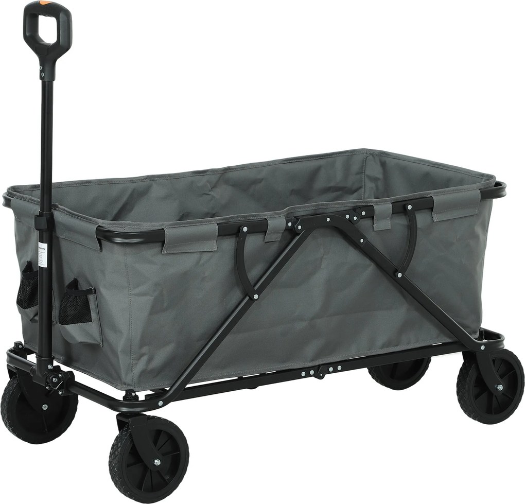 Outsunny Kerti Kocsi 120 kg terhelhetőség, összecsukható szállítókocsi levehető fedéllel, fogantyúval, kerekekkel, kormányzott akssal, kerti kocsi 160