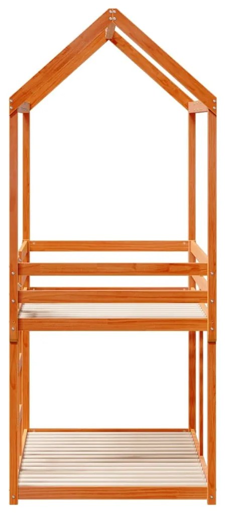 viaszbarna tömör fenyőfa ágy emelettel és tetővel 75 x 190 cm