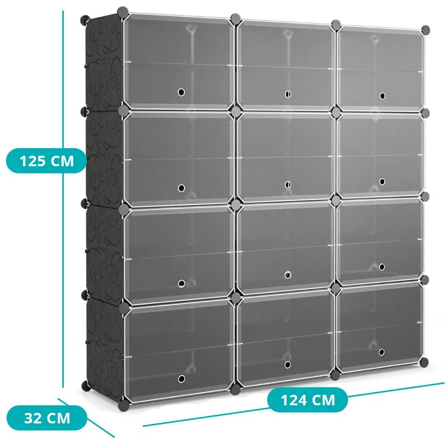 12 rekeszes műanyag cipőtartó oldalsó akasztókkal