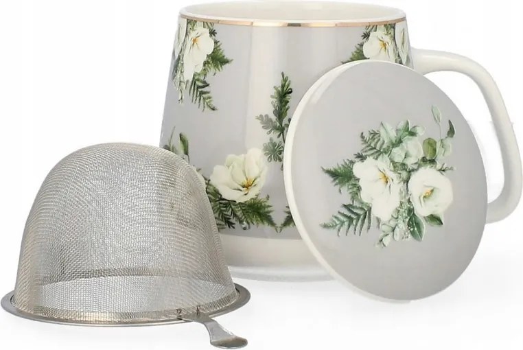 Befőző bögre 500 ml porcelán fedő virágszűrő