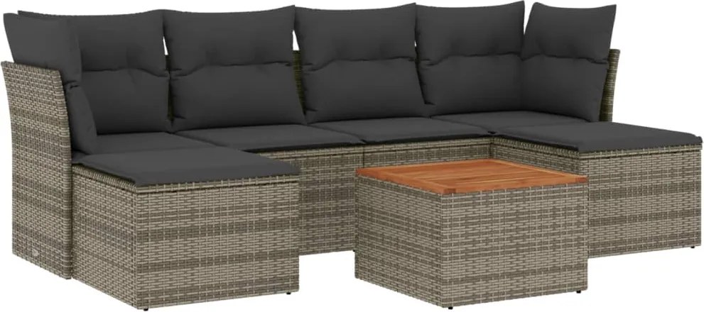 vidaXL 7 részes szürke polyrattan kerti ülőgarnitúra párnákkal