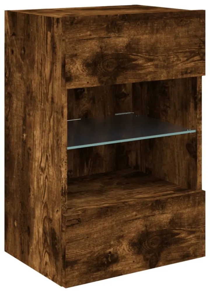 2 db füstös tölgy fali szekrények LED világítással TV-hez 40x30x60,5 cm