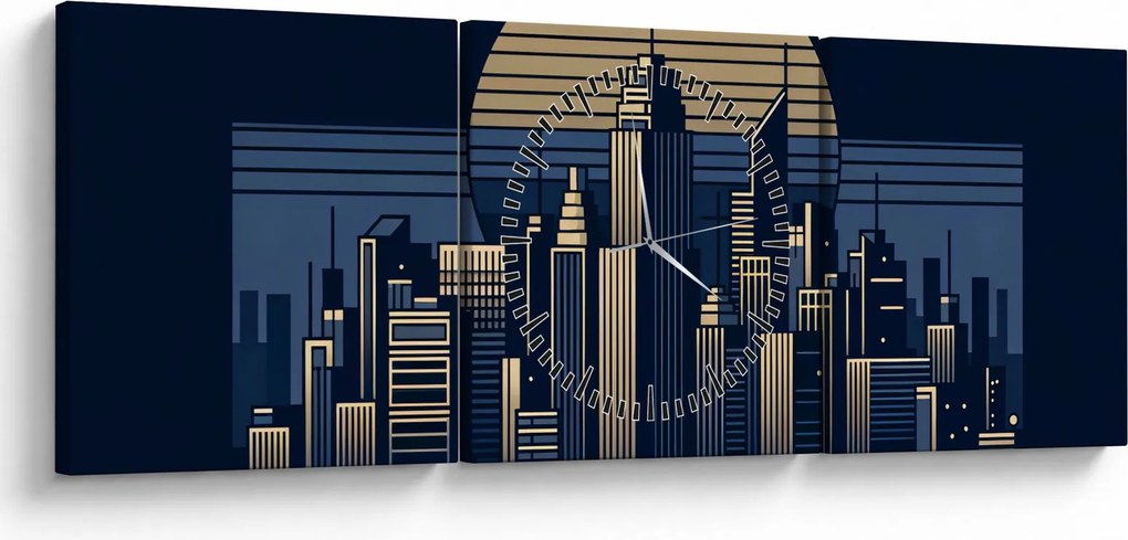 Kép – Geometrikus város (órával) (90x30 cm)