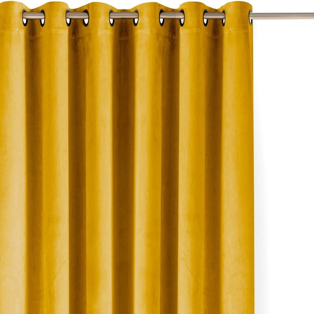 Mustársárga bársony dimout (részleges sötétítő) függöny 265x225 cm Velto – Filumi