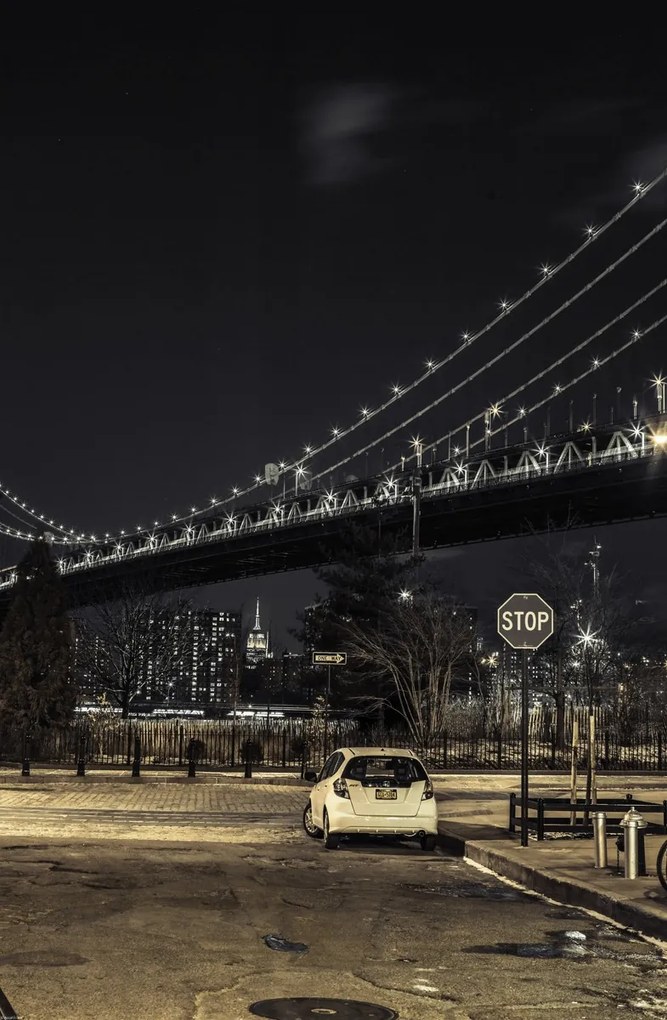 Poszter 53x81cm Esti kilátás a Manhattan hídra az utcáról, Assaf Frank