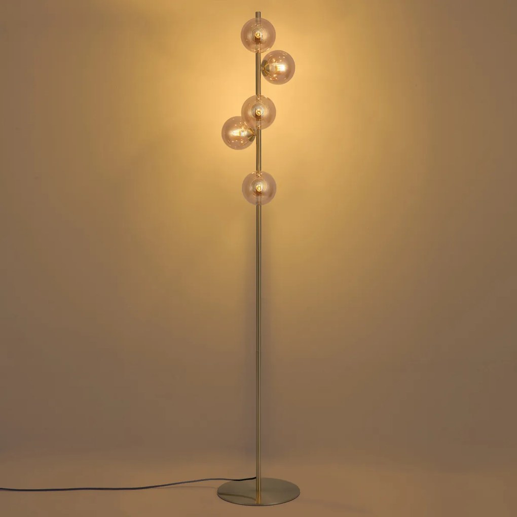Art Deco vloerlamp messing met amber glas 5-lichts - Ryan