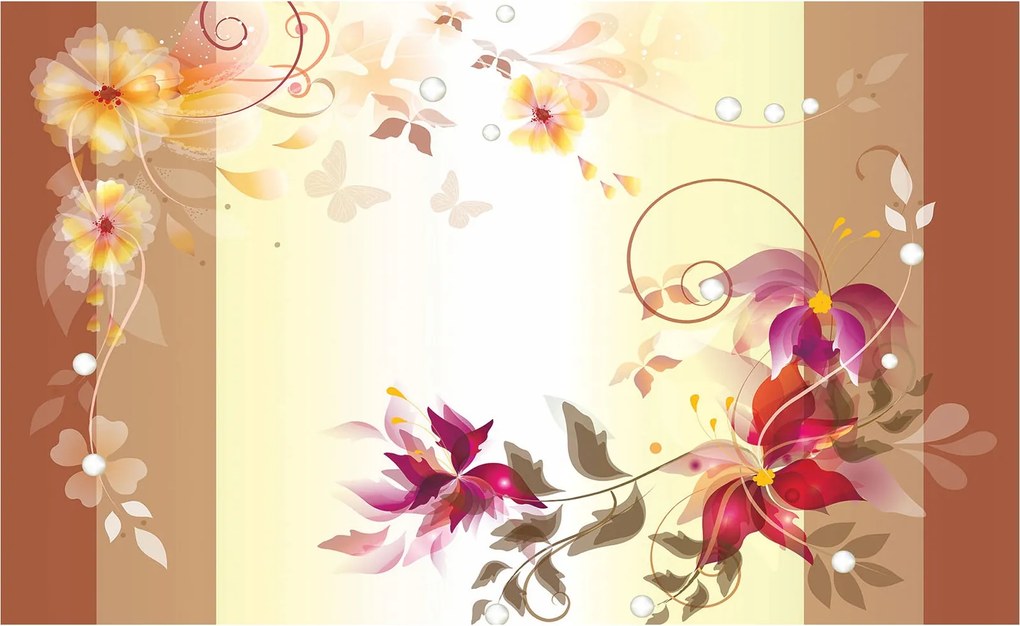 Fotótapéta Virágok pasztell pillangók tavaszi minta elegancia 208x146 +ragasztó