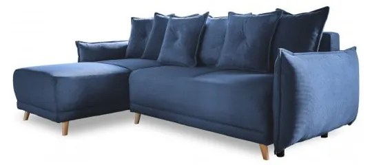 Sötétkék kordbársony kinyitható sarokkanapé (variálható) Lazy Lukka – Miuform