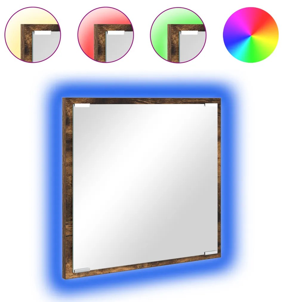 LED fürdőszobai tükör füstölt tölgy 40x8.5x37 cm műszaki fa