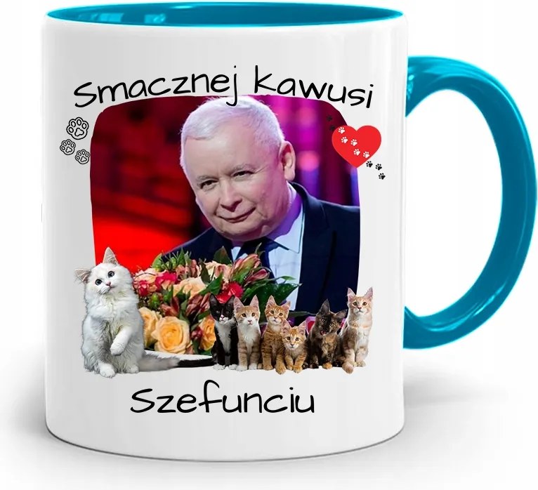 Kék Vicces Bögre Jaroslaw Kaczynski fényképes nyomattal