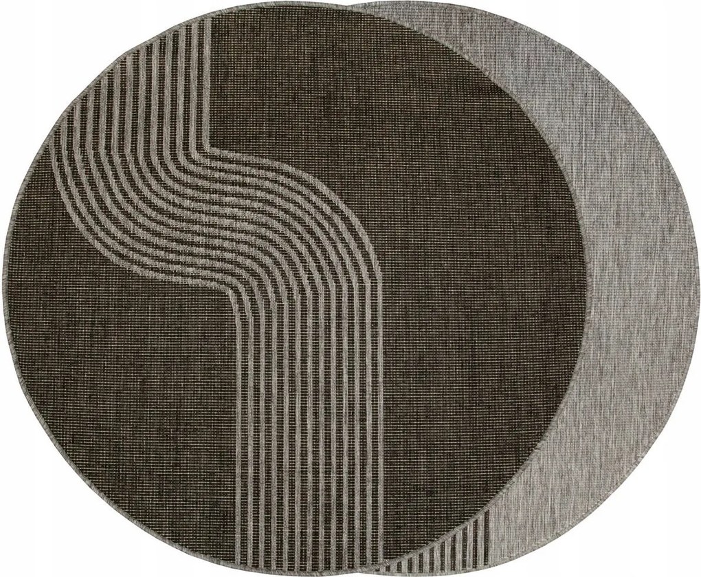 Kültéri Kerek Szőnyeg Zsinóros Szürke Hullámok Teraszra Brussels átm. 140 cm