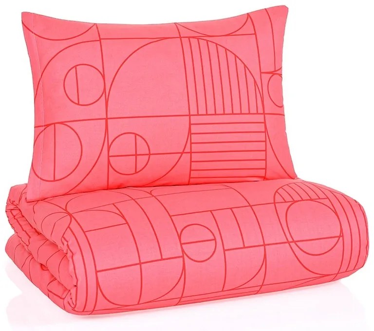 BedTex pamut ágynemő Geo Sunset Coral, 220 x 200 cm, 2 db 70 x 90 cm, 220 x 200 cm, 2 db 70 x 90 cm