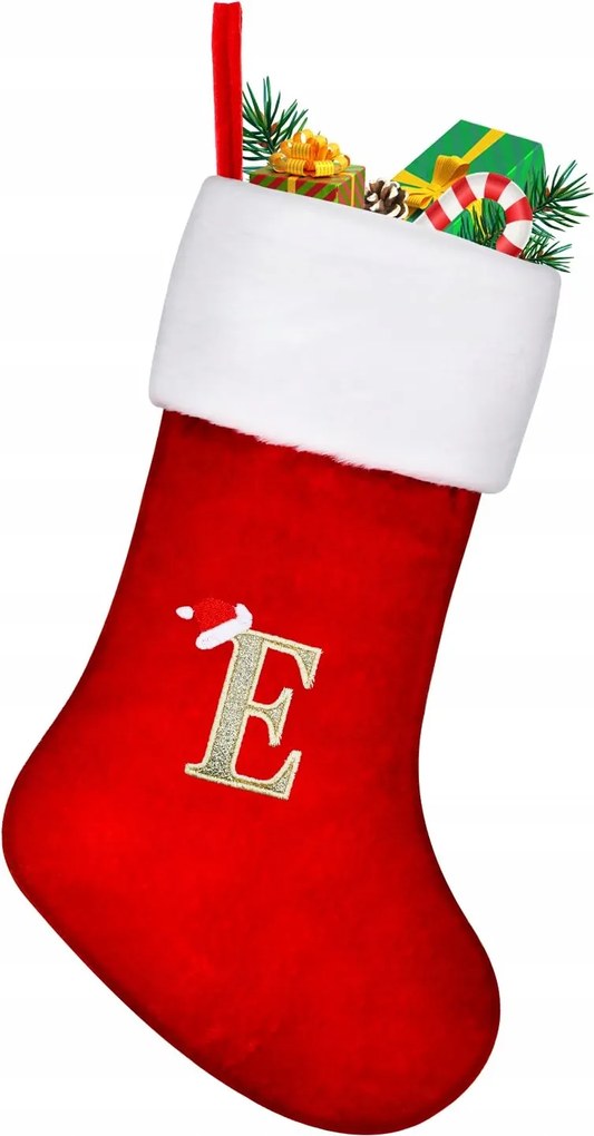Nagy, 45 cm-es piros karácsonyi zokni "e" betűvel