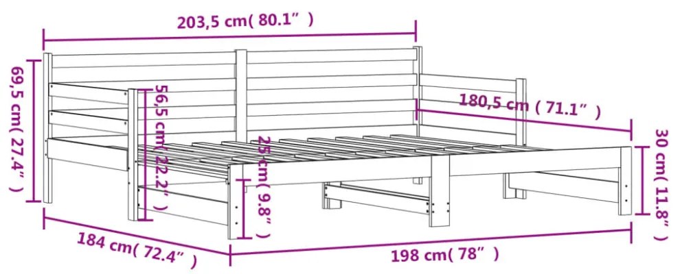 fekete tömör fenyőfa kihúzható kanapéágy 90 x 200 cm