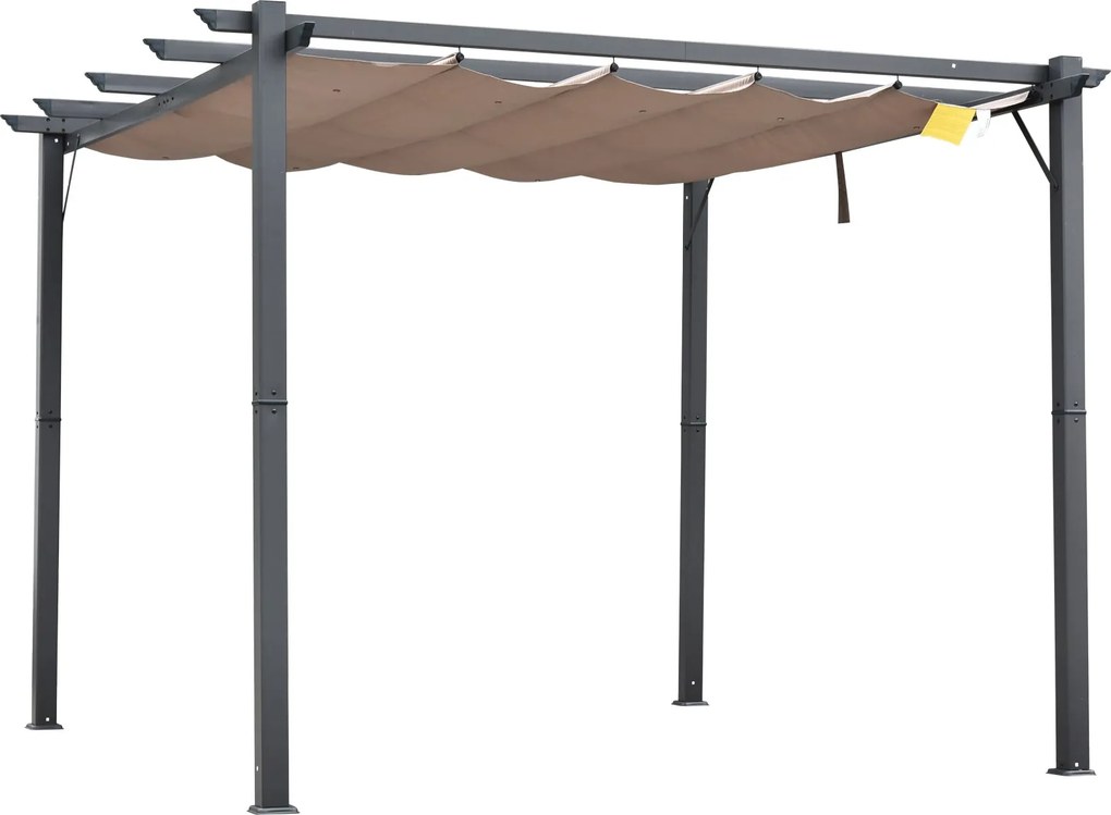 Outsunny Pergola Pavilon Teraszborító Gördülő Napernyővel Alumínium Sötétszürke + Kávébarna 3x3x2,23 m | Aosom