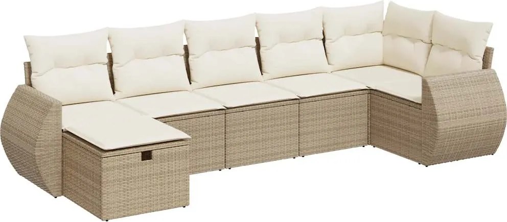 vidaXL 7 részes bézs polyrattan kerti ülőgarnitúra párnákkal