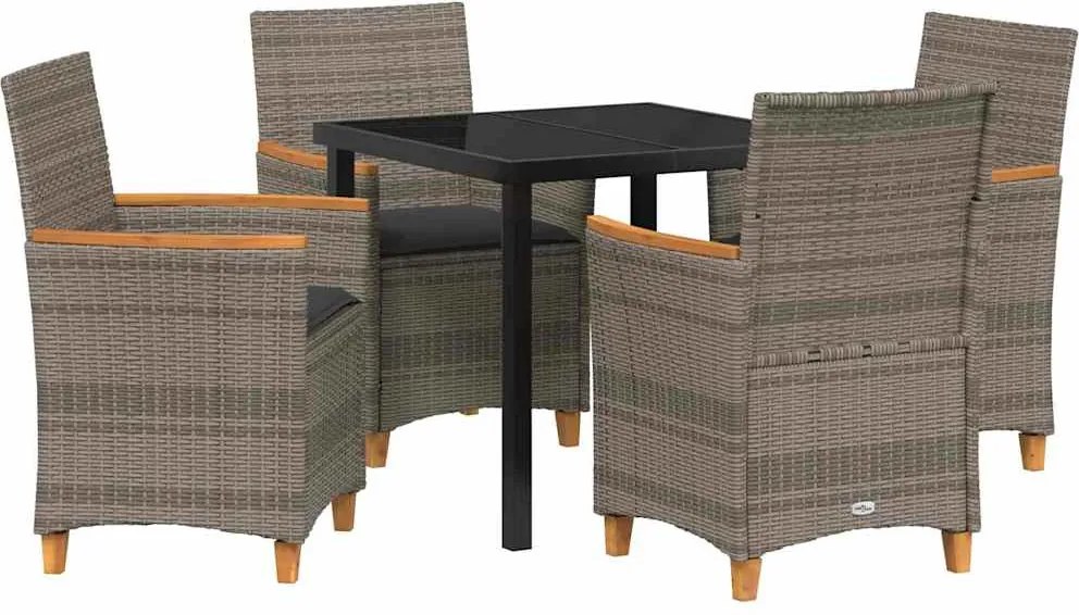 vidaXL Kert étkező szett 5 pcs Szürke polirattan