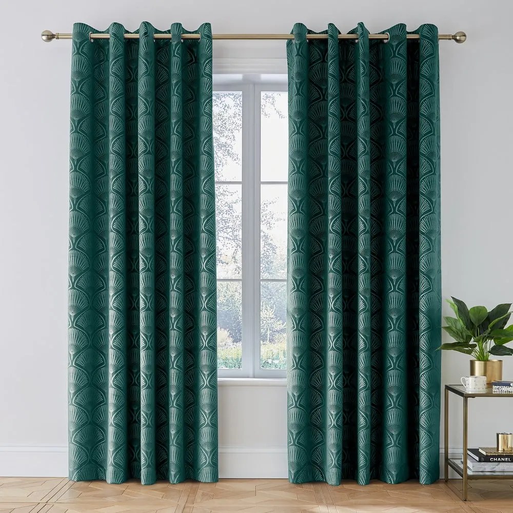 Zöld dimout (részleges sötétítő) függöny szett 2 db-os 229x229 cm Art Deco Pearl – Catherine Lansfield