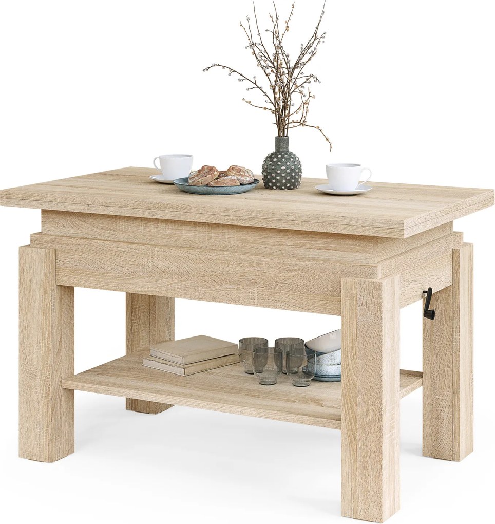 Mazzoni BRAWO Sonoma Tölgy - NYITHATÓ/MAGASÍTHATÓ DOHÁNYZÓASZTAL POLCCAL ÉTKEZŐASZTALKÉNT IS HASZNÁLHATÓ