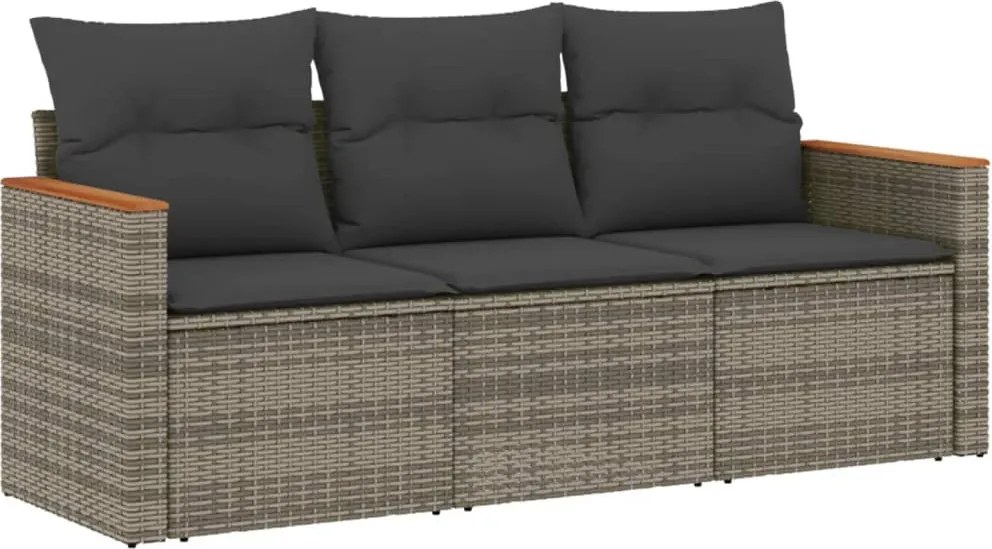 vidaXL 3 részes szürke polyrattan kerti ülőgarnitúra párnákkal