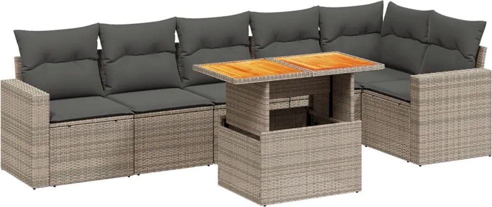 vidaXL 7 részes szürke polyrattan kerti ülőgarnitúra párnákkal