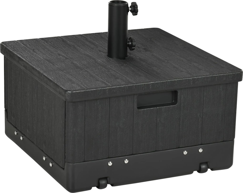 Outsunny Napernyő Állvány Alap Oldaltábla Virágtartó Drainage Kerekekkel és Fogantyúkkal PE és Fém 53L x 53W x 47H cm Fekete | Aosom