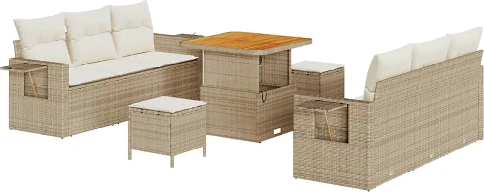 vidaXL Kerti Kanapé Szett párnával tárolóval 9 pcs bézs és krémszínű