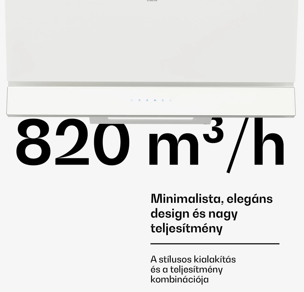 Klarstein Velaire páraelszívó, Elegáns, minimalista, nagy teljesítményű, A++ energiaosztály, 820 m³/h, 90 cm