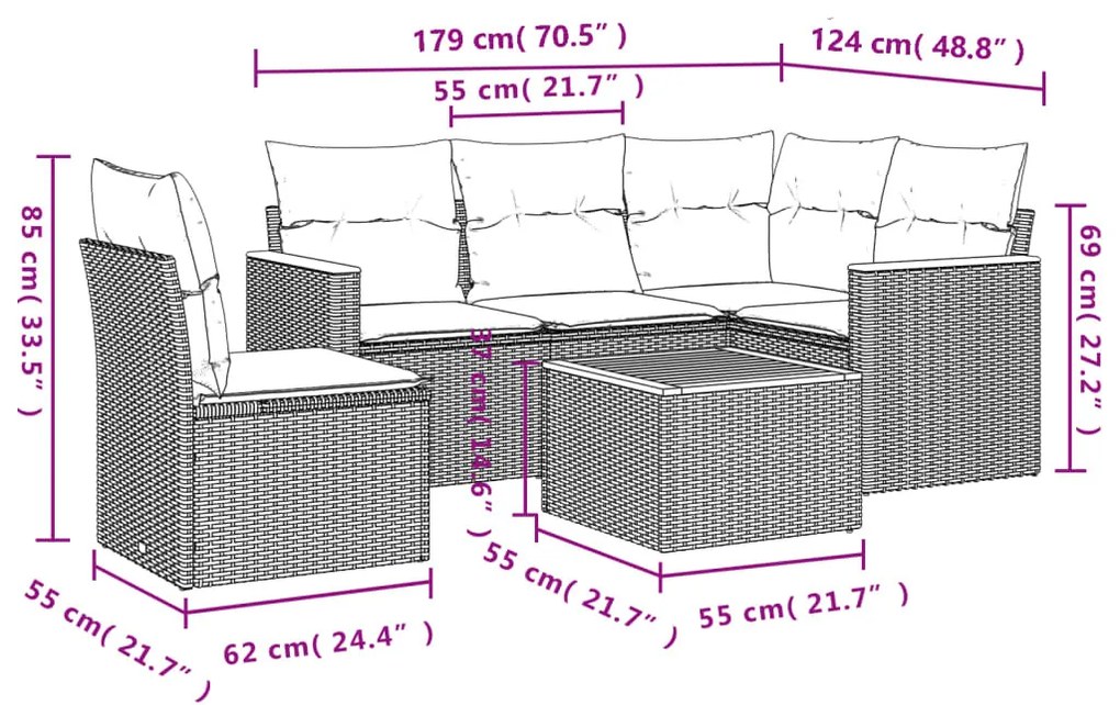 6 részes szürke polyrattan kerti ülőgarnitúra párnákkal