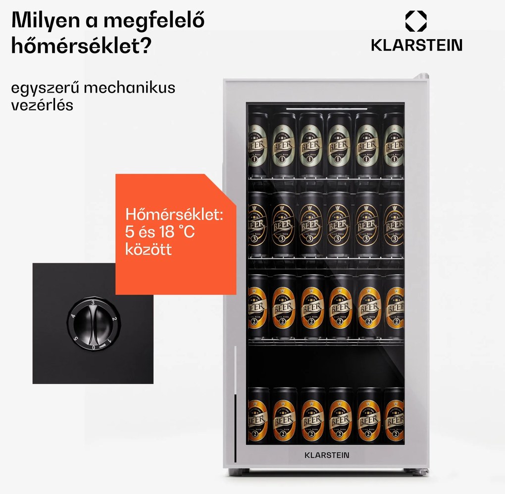 Klarstein Beersafe 74 Slim, hűtőszekrény, 74 liter, 3 polc, panorámás üvegajtó