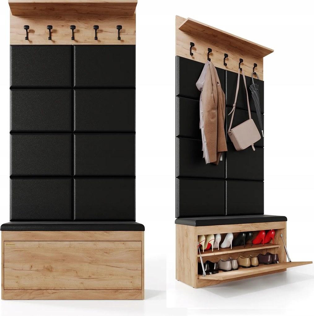 Emi előszoba bútor szett cipősszekrény akasztó polc panelek tölgy