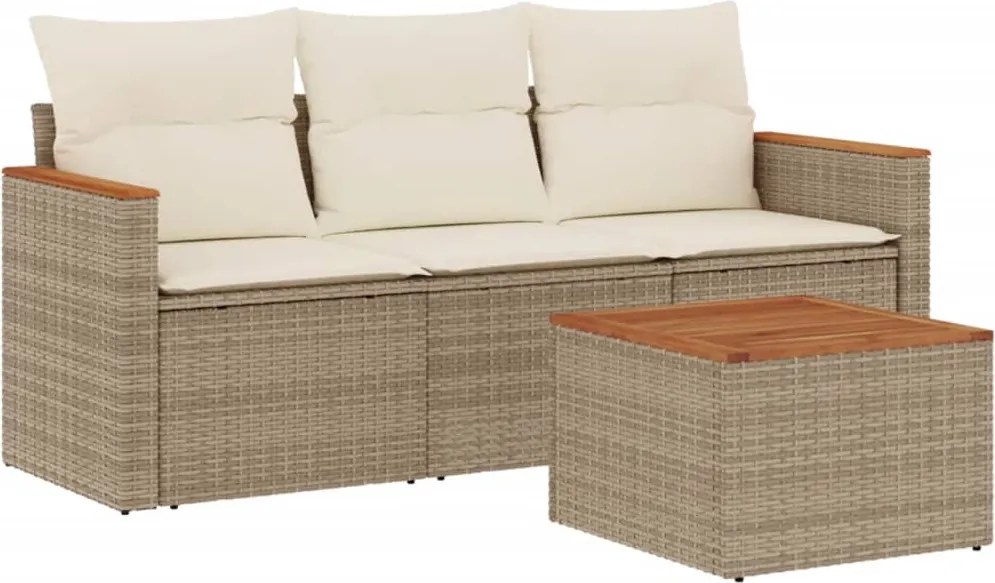 vidaXL 4 részes bézs polyrattan kerti ülőgarnitúra párnákkal