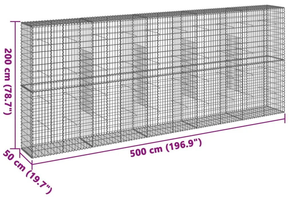 horganyzott vas gabion kosár fedéllel 500 x 50 x 200 cm