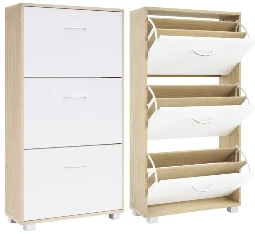 Casaria® Cipősszekrény 115x60x24 cm - tölgy/fehér