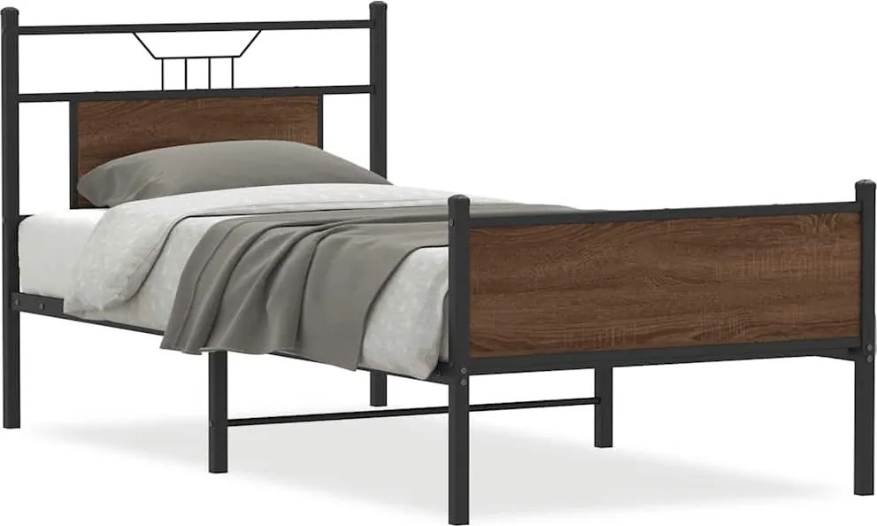 vidaXL barna tölgy színű szerelt fa ágykeret matrac nélkül 90x200 cm