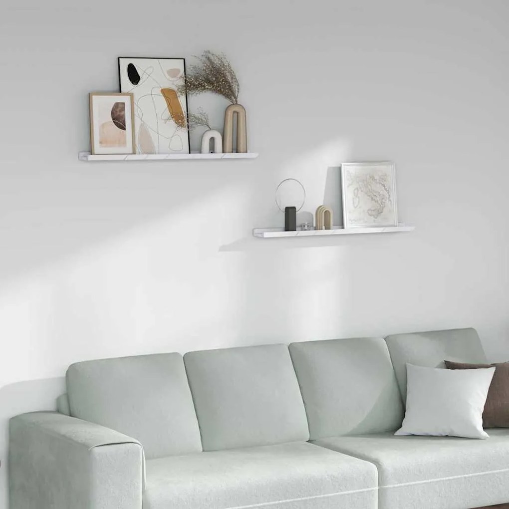 vidaXL Falpolc polcokkal 2 pcs Fehér márvány 80 x 9 x 3 cm Faanyag