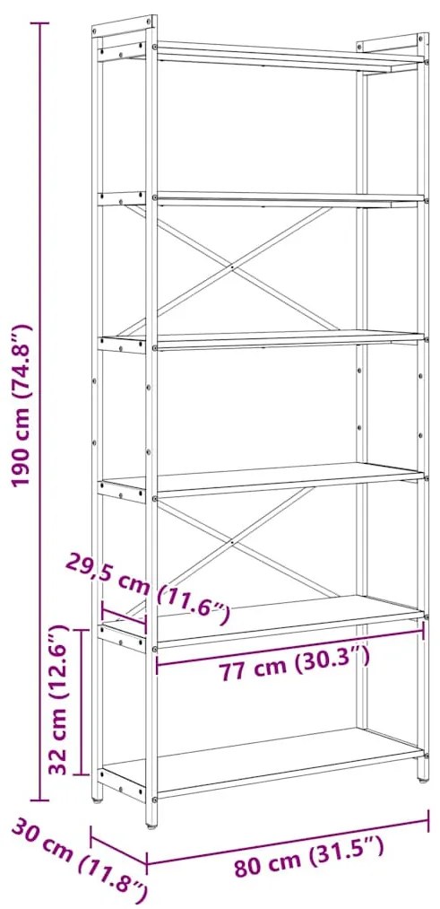 Könyvszekrény Musta tammi 80 x 30 x 188 cm Faanyag