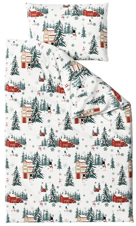 SNOWY HOUSES fehér pamut ágyneműhuzat Ágyneműhuzat mérete: 70 x 90 cm | 140 x 200 cm