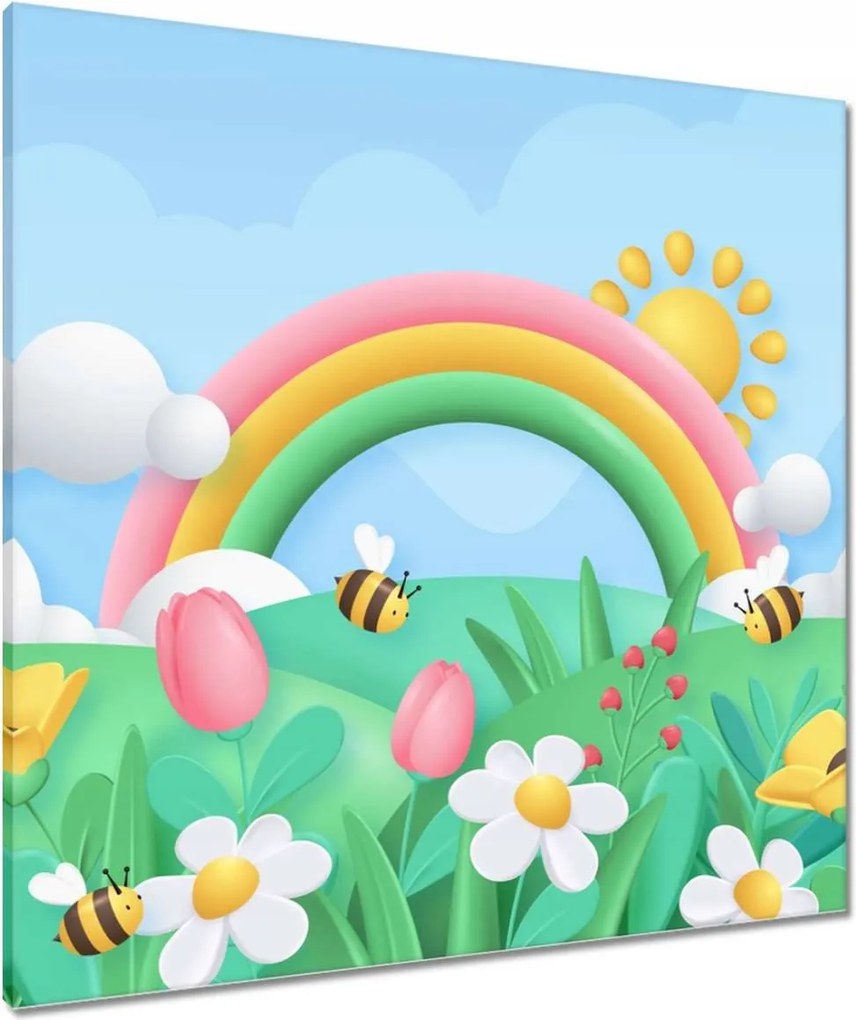 Vászonkép 80x80 Varázslatos rét méhecskével