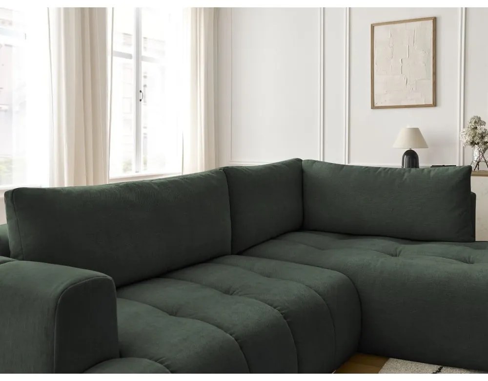 Zöld kinyitható-tárolóhelyes sarokkanapé (jobb oldali-L alakú) Fuji – Bobochic Paris